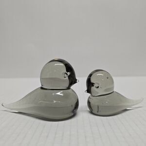 Reijmyre Glasbruk Sweden Smokey Gray Crystal Glass Bird Figurines Set Of 2